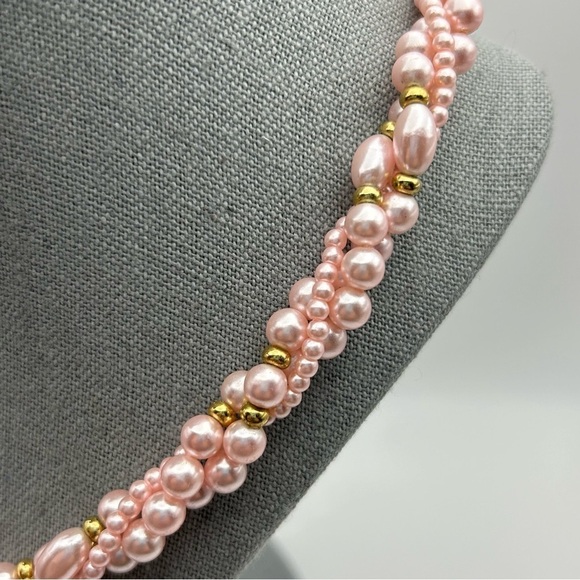 Twisted Thick Light Rose Pink Faux Pearl Rope Style Long Necklace 22" - Picture 4 of 8